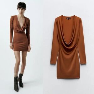 Zara Elegant Brown Draped Dress